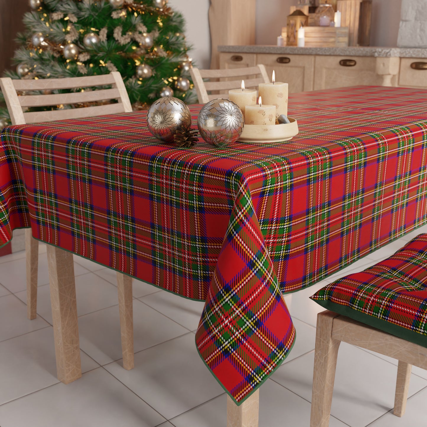 Tovaglia Natalizia, Tovaglia da tavola Antimacchia, Copritavolo da Cucina Tartan, Fantasia Scozzese