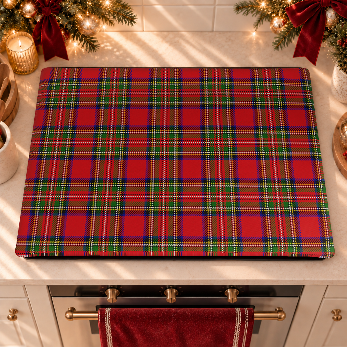 Coprifornello Natalizio Coprifuochi Cucina in Stampa Digitale Tartan, Fantasia Scozzese