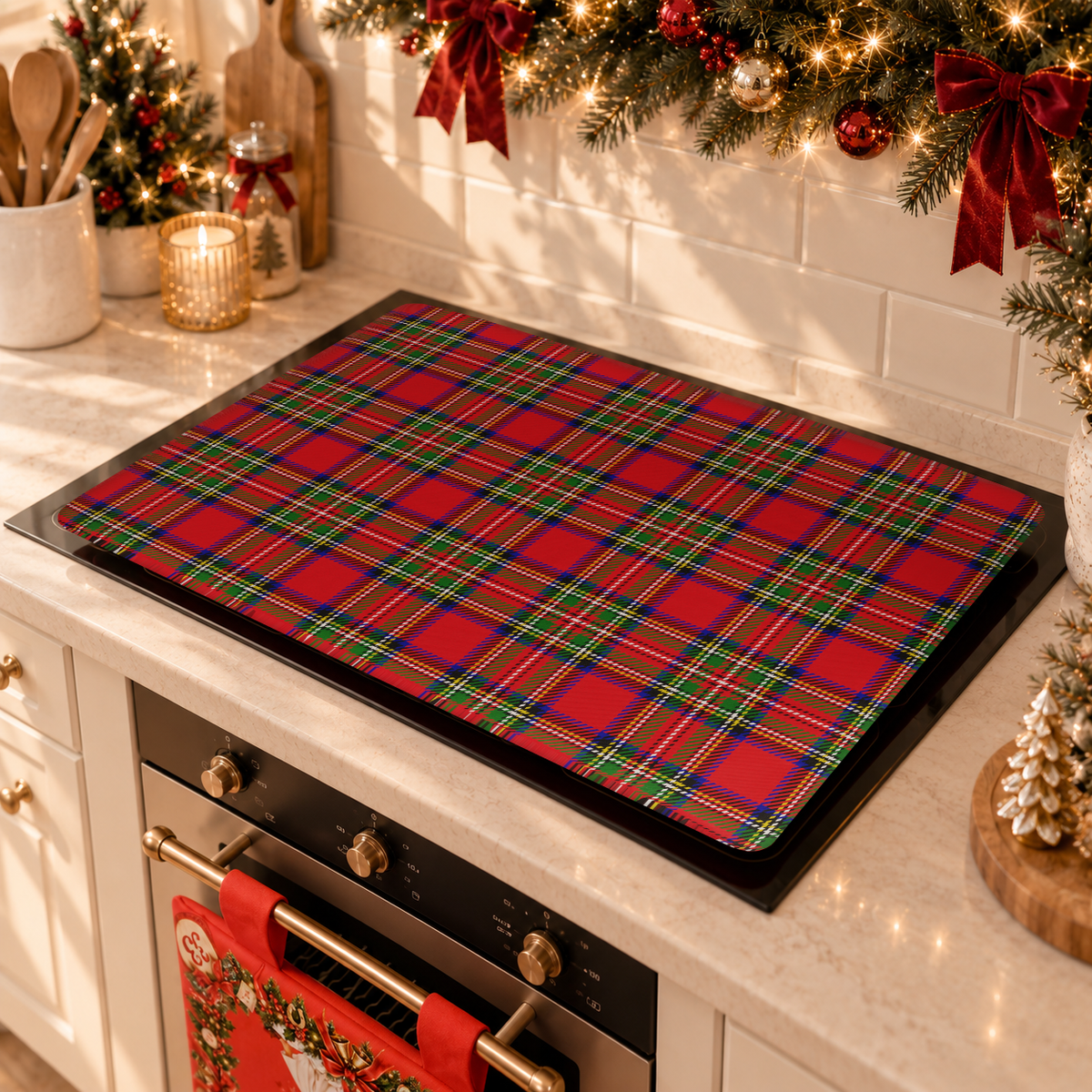 Coprifornello Natalizio Coprifuochi Cucina in Stampa Digitale Tartan, Fantasia Scozzese