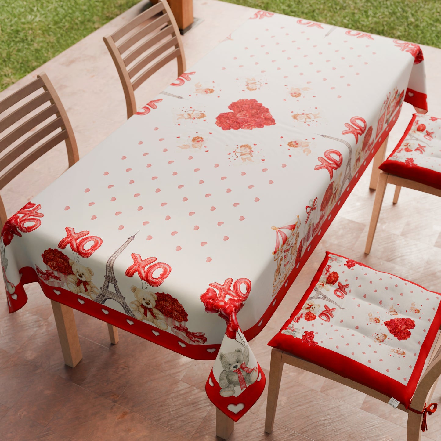 Tovaglia di San Valentino da tavola Antimacchia, Copritavolo per San Valentino da Cucina Amour