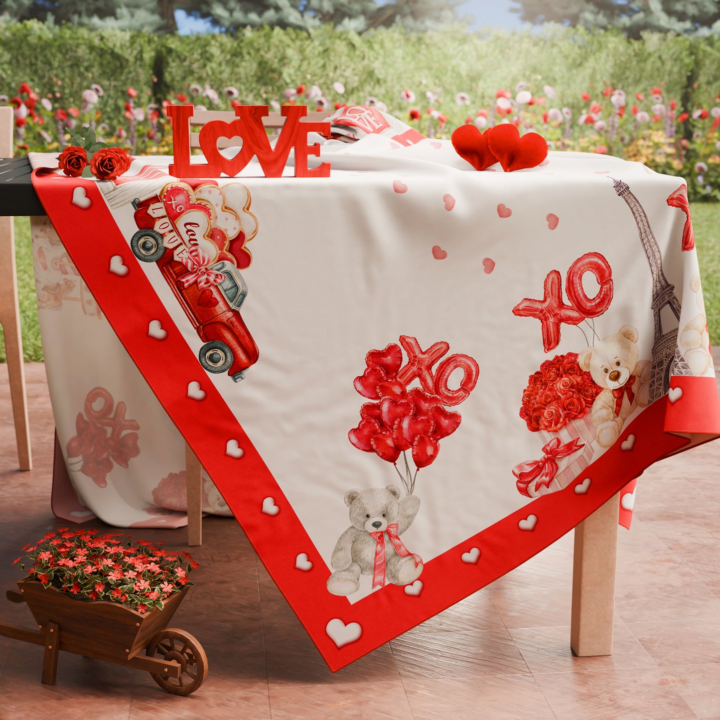 Tovaglia di San Valentino da tavola Antimacchia, Copritavolo per San Valentino da Cucina Amour