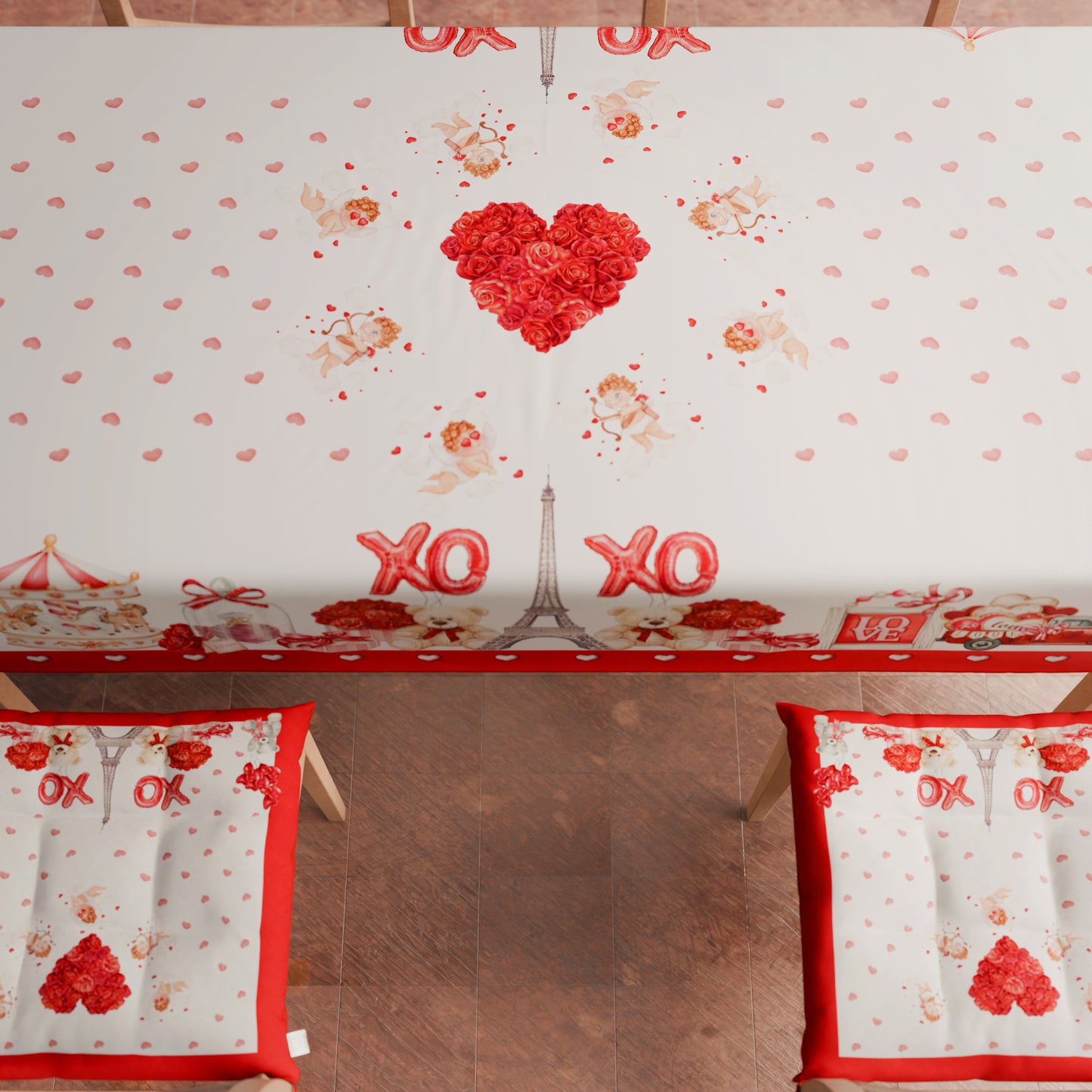 Tovaglia di San Valentino da tavola Antimacchia, Copritavolo per San Valentino da Cucina Amour