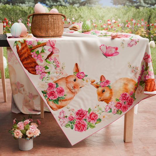 Tovaglia Pasquale Antimacchia Pink Bunny Copritavolo Pasqua Made in Italy | PETTI