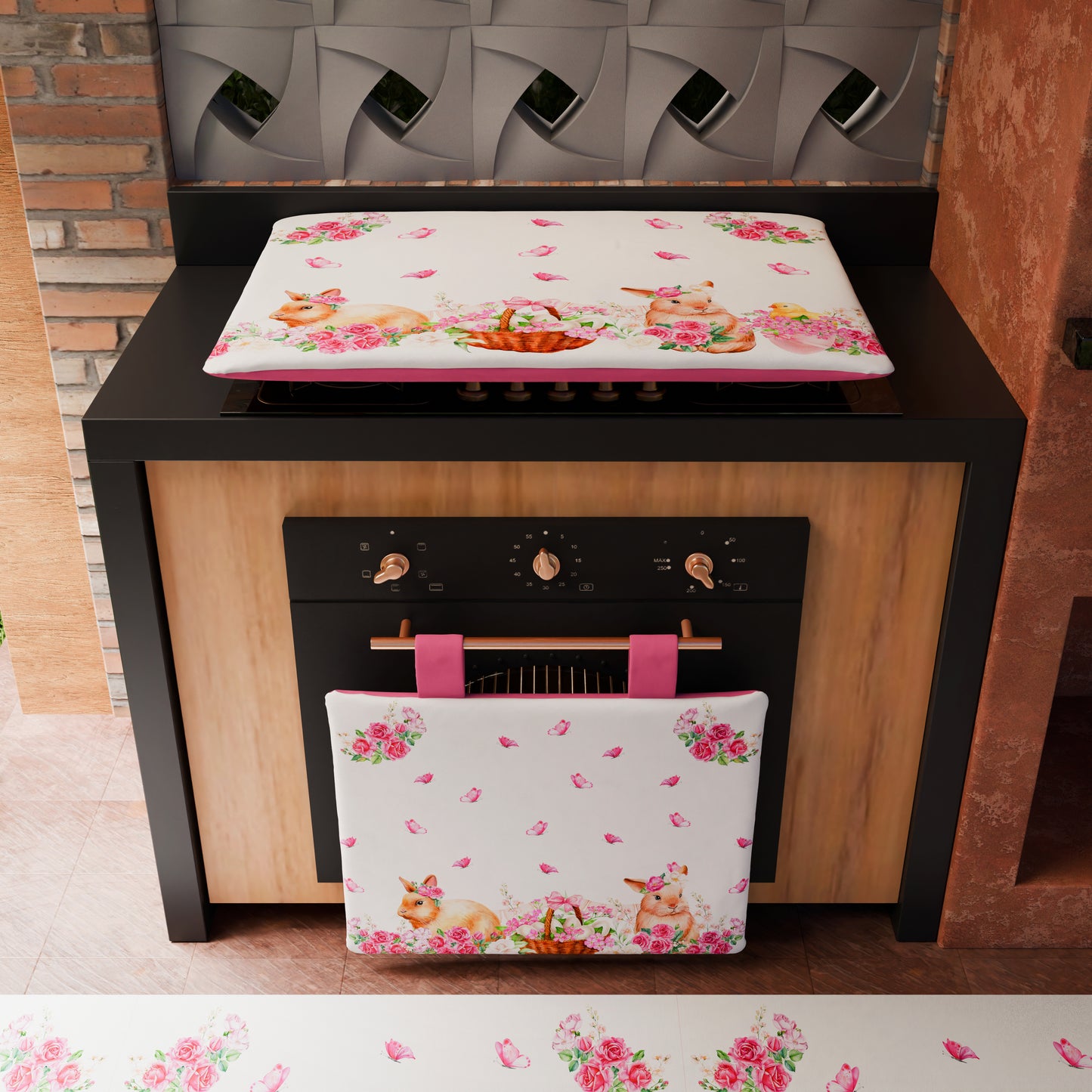 Housse de four de Pâques pour cuisine en impression numérique Lapin Rose 1 pièce