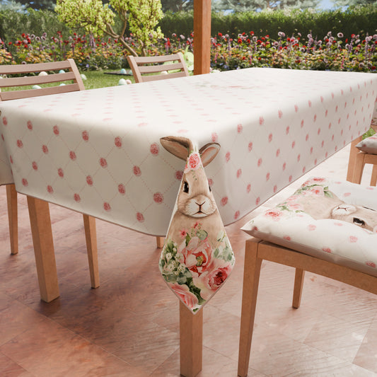 Tovaglia Pasquale da Tavola Antimacchia, Copritavolo Pasqua da Cucina Pink Rabbit