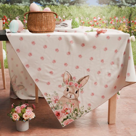 Tovaglia Pasquale Antimacchia Pink Rabbit Copritavolo Pasqua Made in Italy | PETTI