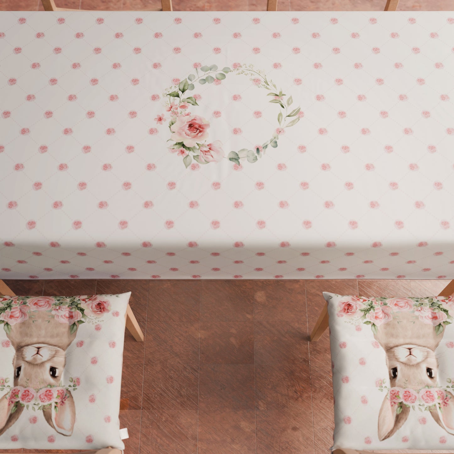 Nappe de Pâques anti-taches, Protège-table de cuisine Pâques Lapin Rose