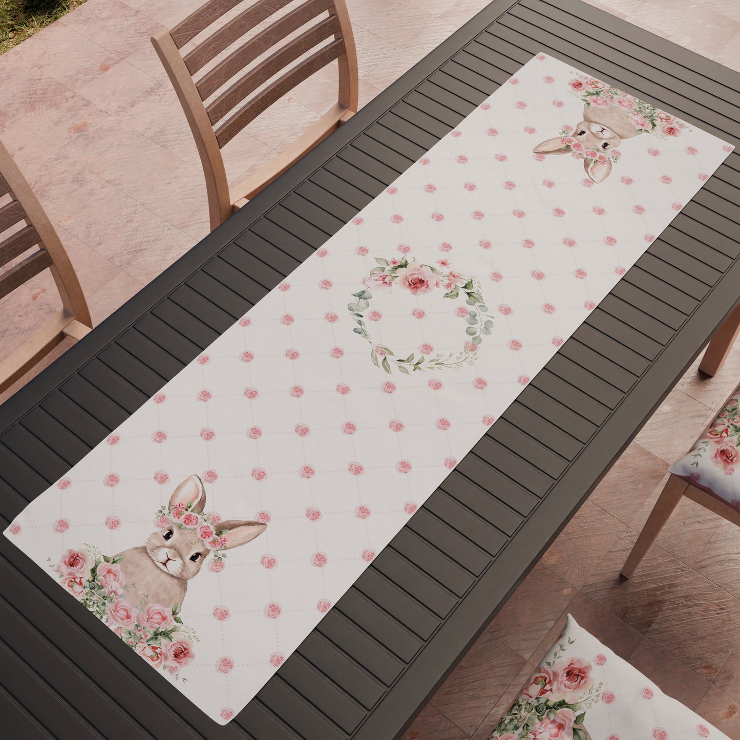 Runner Tavola Pasqua, Tovaglia Runner Pasqua, Runner Cucina Pink Rabbit