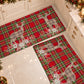 Tapis de Cuisine de Noël Antidérapant Coureur de Noël Lavable Renne Beige