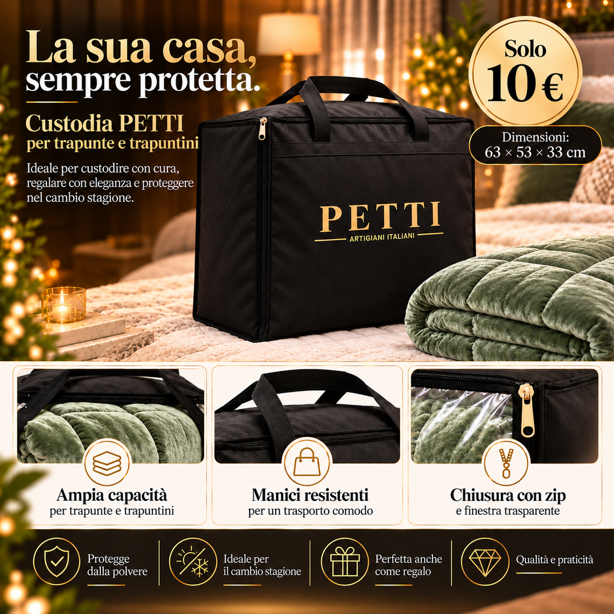 La Casa della Trapunta PETTI — Custodia con Zip e Manici