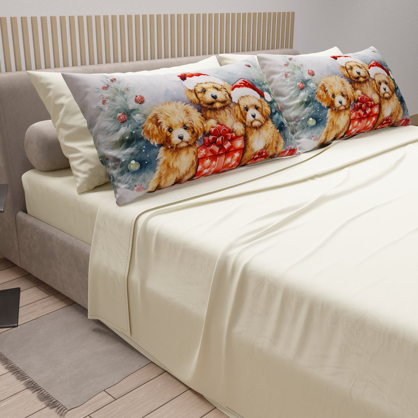 Draps de Noël en coton, parure de lit avec taies d'oreiller en impression numérique Chien