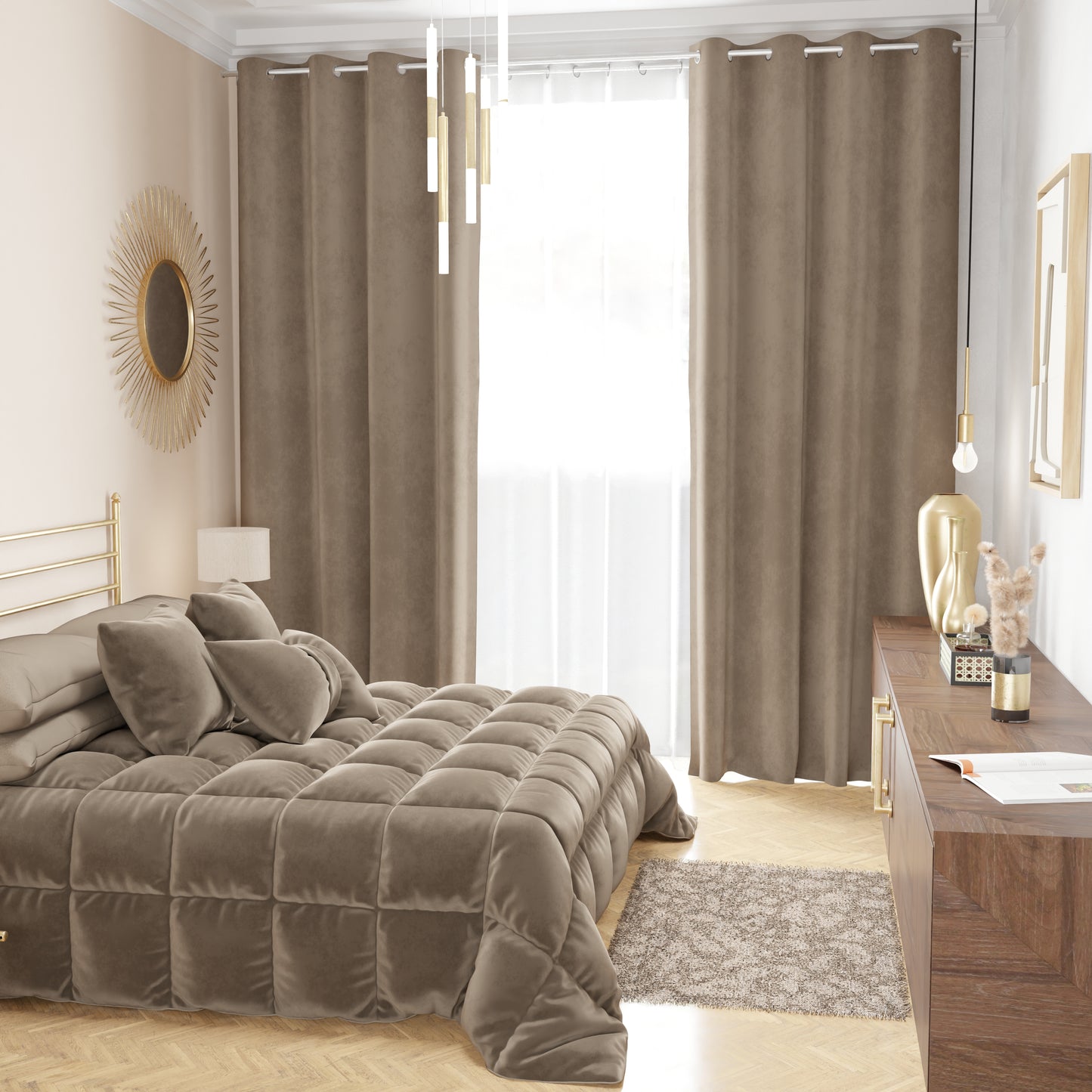 Couette, Couette d'Hiver Double Face en Velours Doux et Chaud Taupe