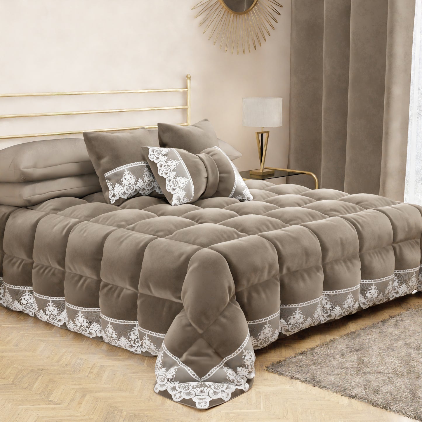 Trapunta Invernale Velluto con Pizzo Rebrode Fango Sissy Made in Italy | PETTI