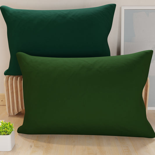 Federe, Coppia Federe, Copricuscini, 100% Microfibra Anallergica  Verde Oliva/Verde Smeraldo