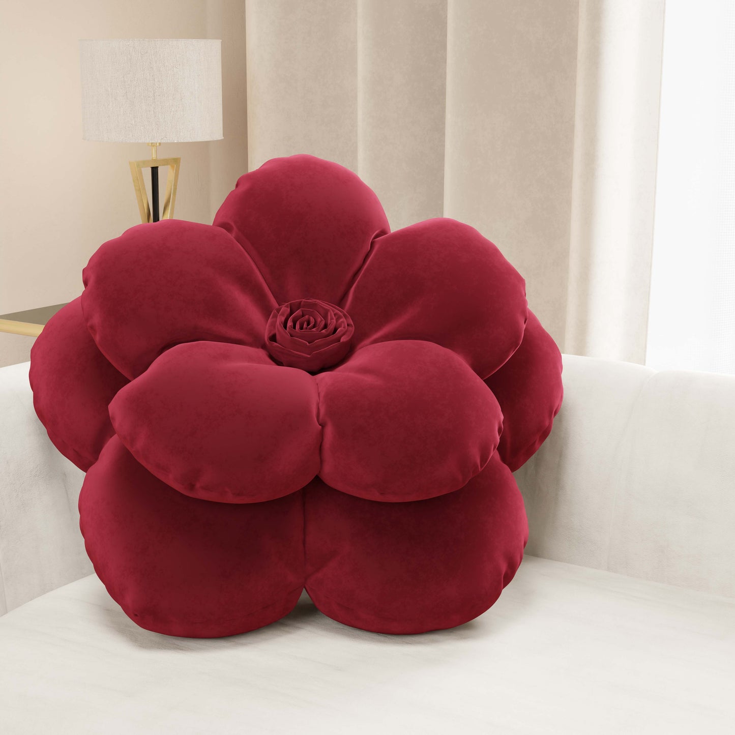Coussin Décoratif Fleur Bordeaux