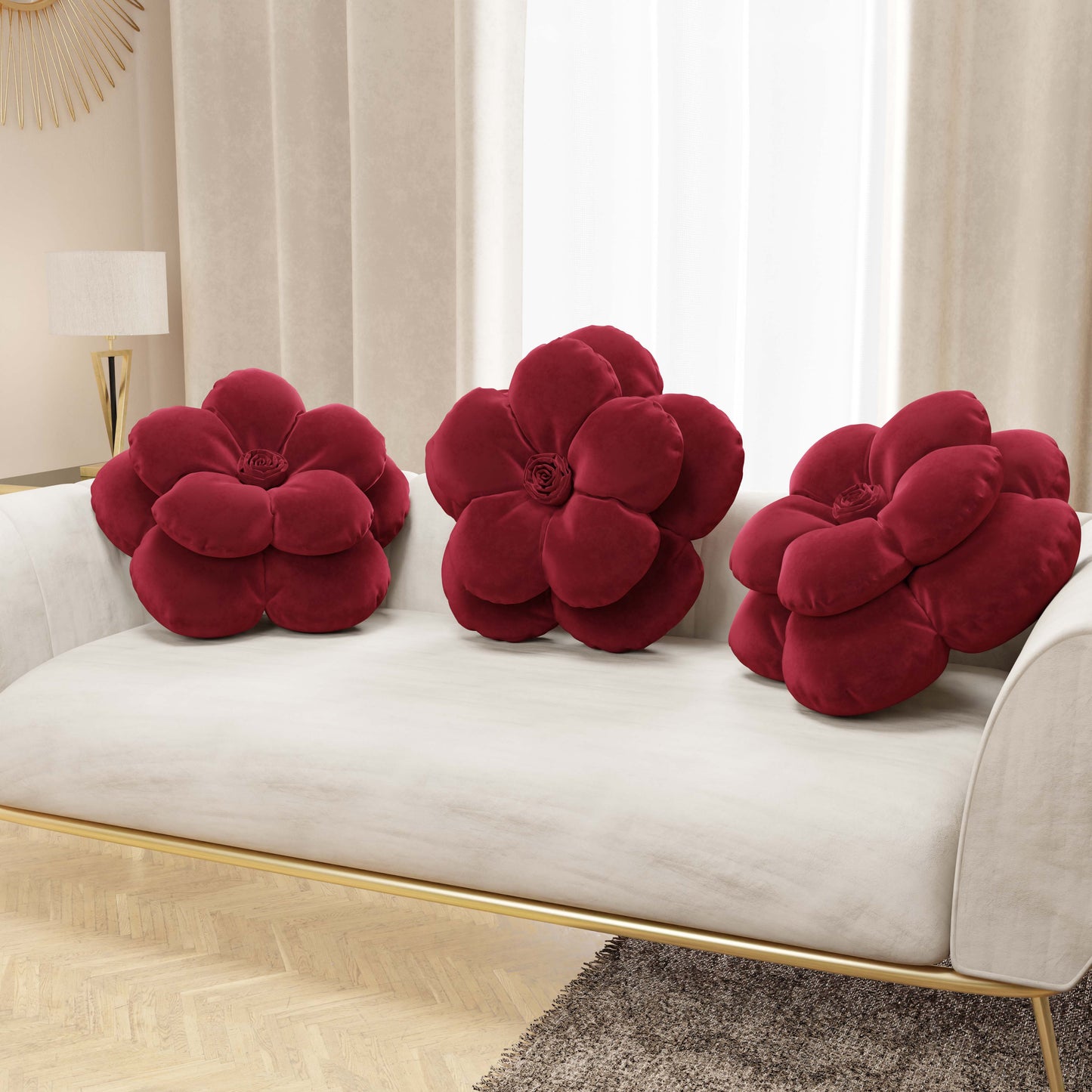 Coussin Décoratif Fleur Bordeaux