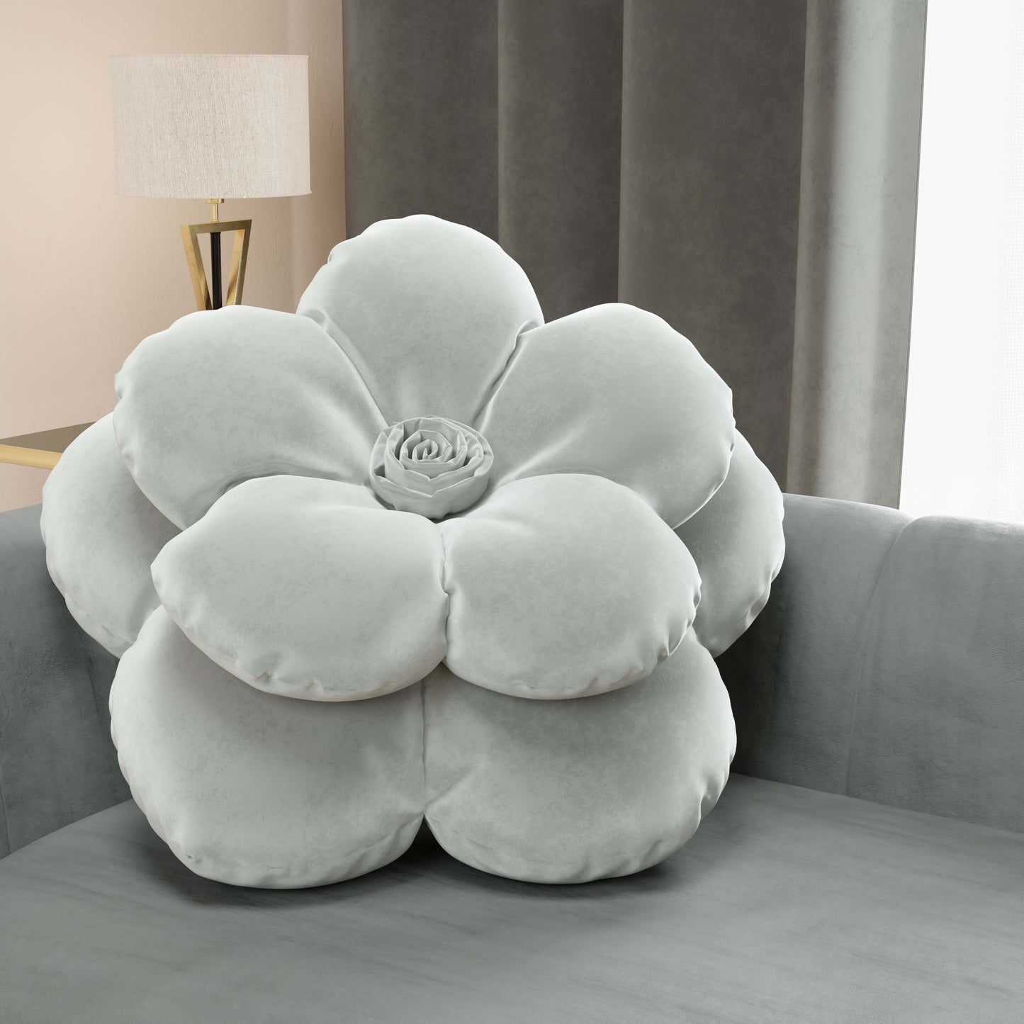 Coussin décoratif fleur gris clair