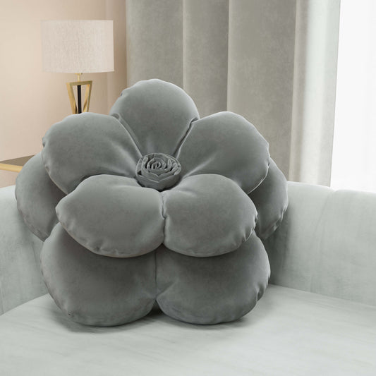 Cuscino Arredo Fiore Grigio Scuro