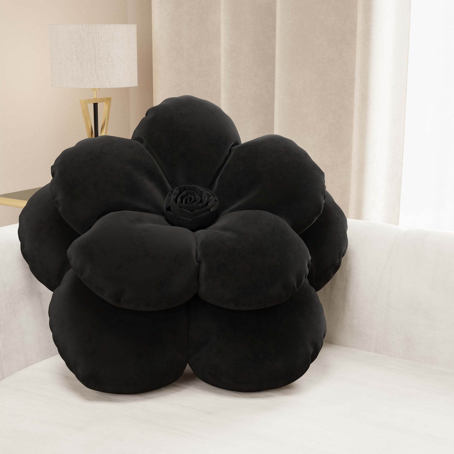 Coussin décoratif fleur noir