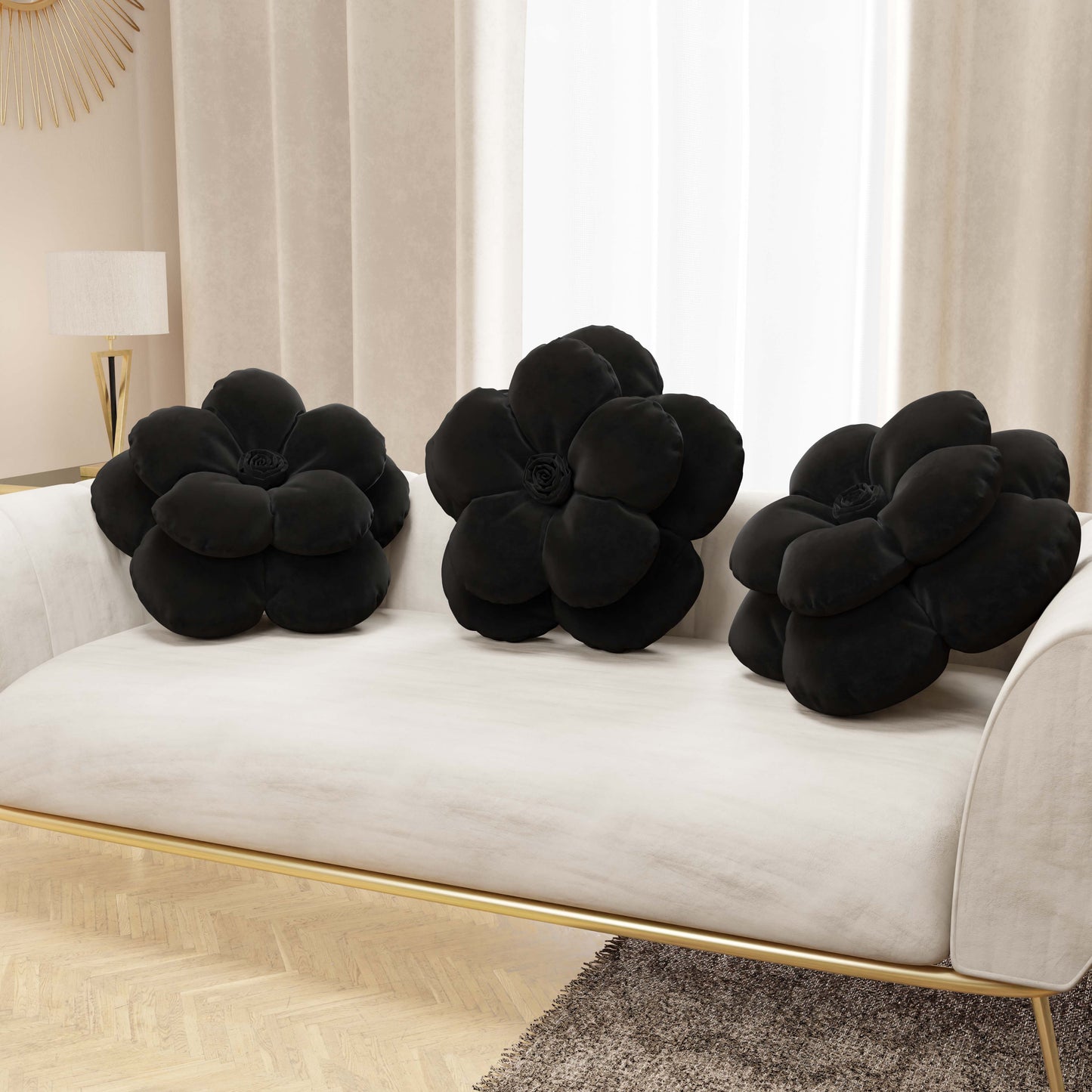 Coussin décoratif fleur noir