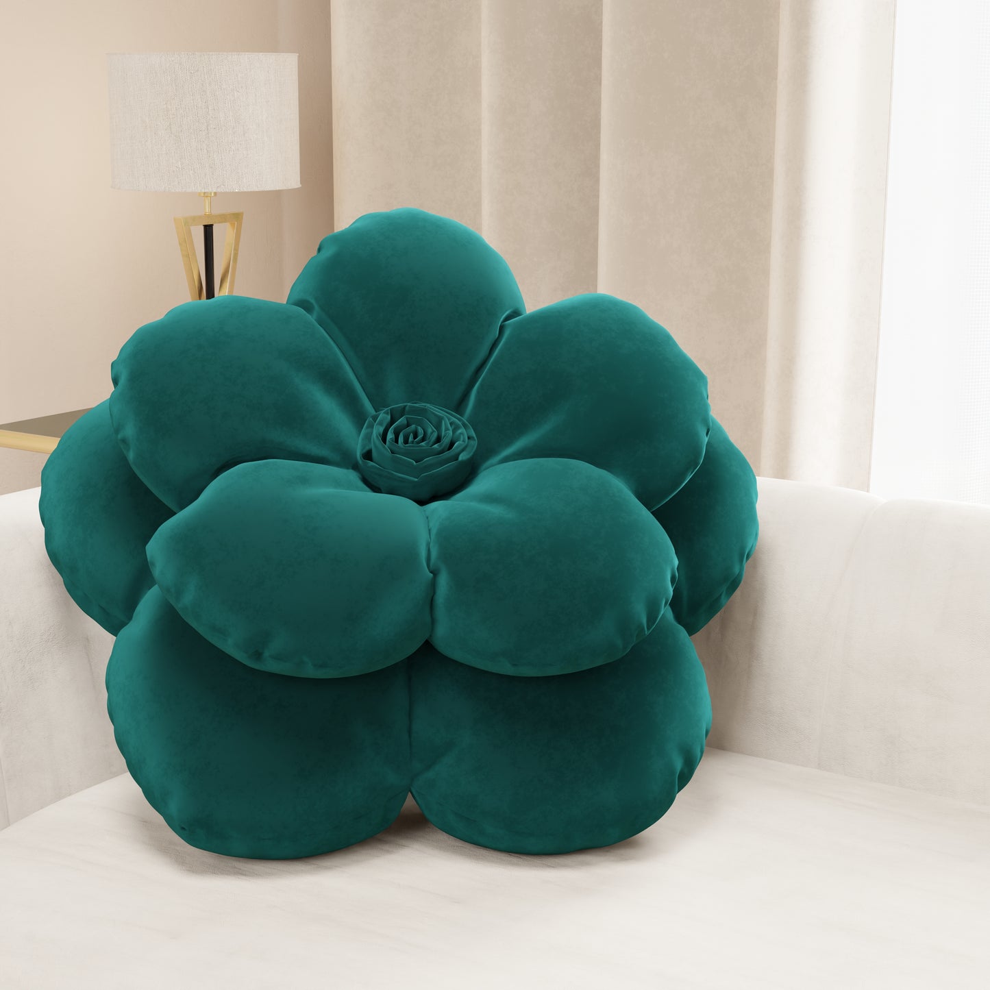 Coussin décoratif fleur bleu sarcelle