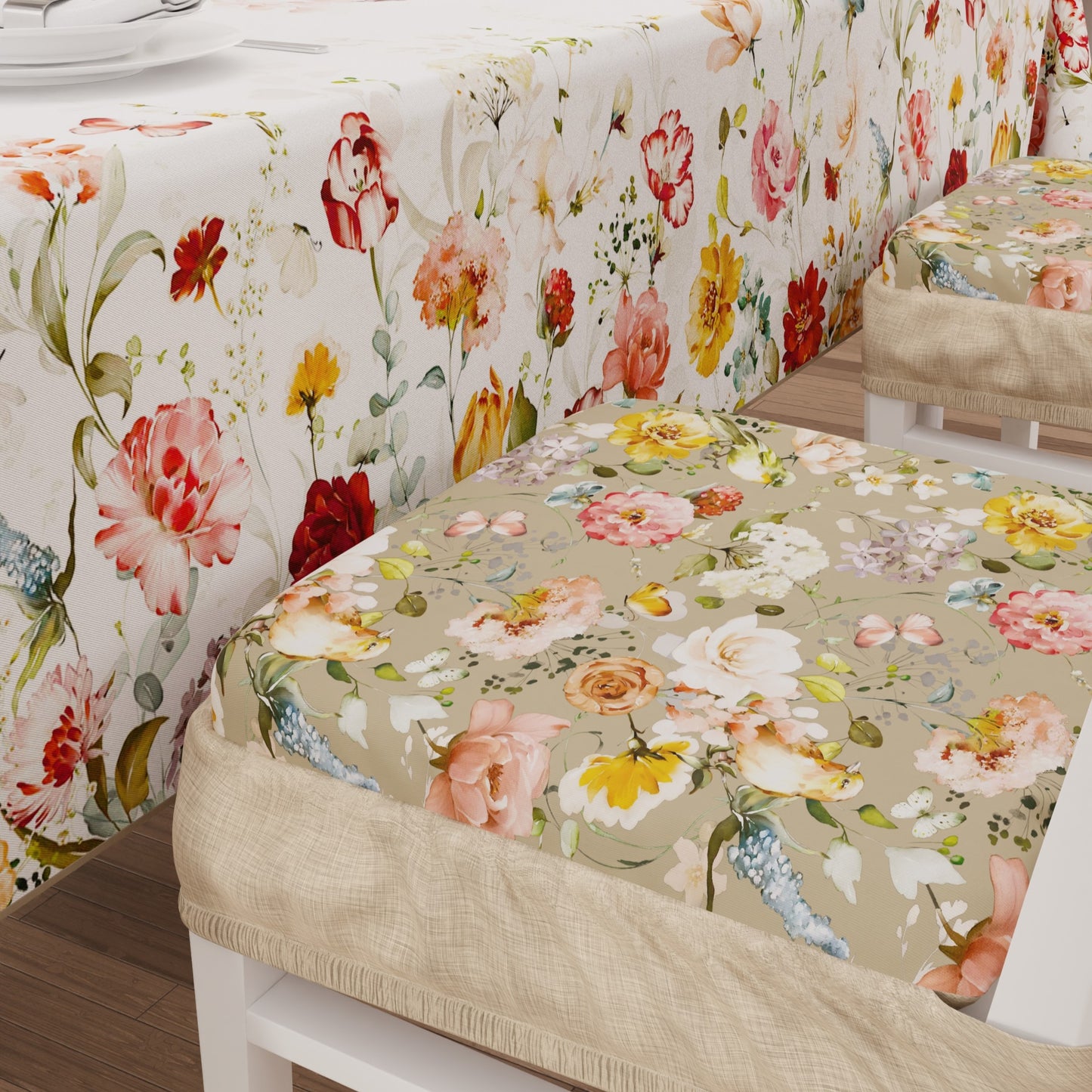 Coprisedia con Elastico Floreale-06 Tortora | Stampa 4K | Set 2 o 6 Pz