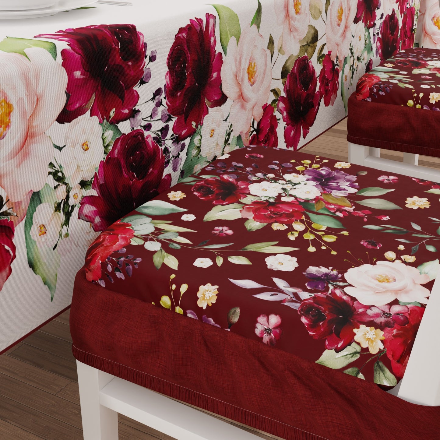 Coussins pour Chaises avec Élastique Housses de Chaise en Impression Digitale Florale-07 Bordeaux