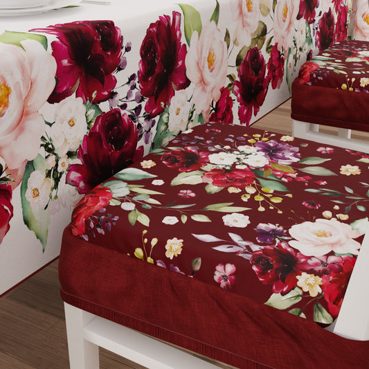 Coprisedia con Elastico Floreale-07 Bordeaux | Stampa 4K | Set 2 o 6 Pz