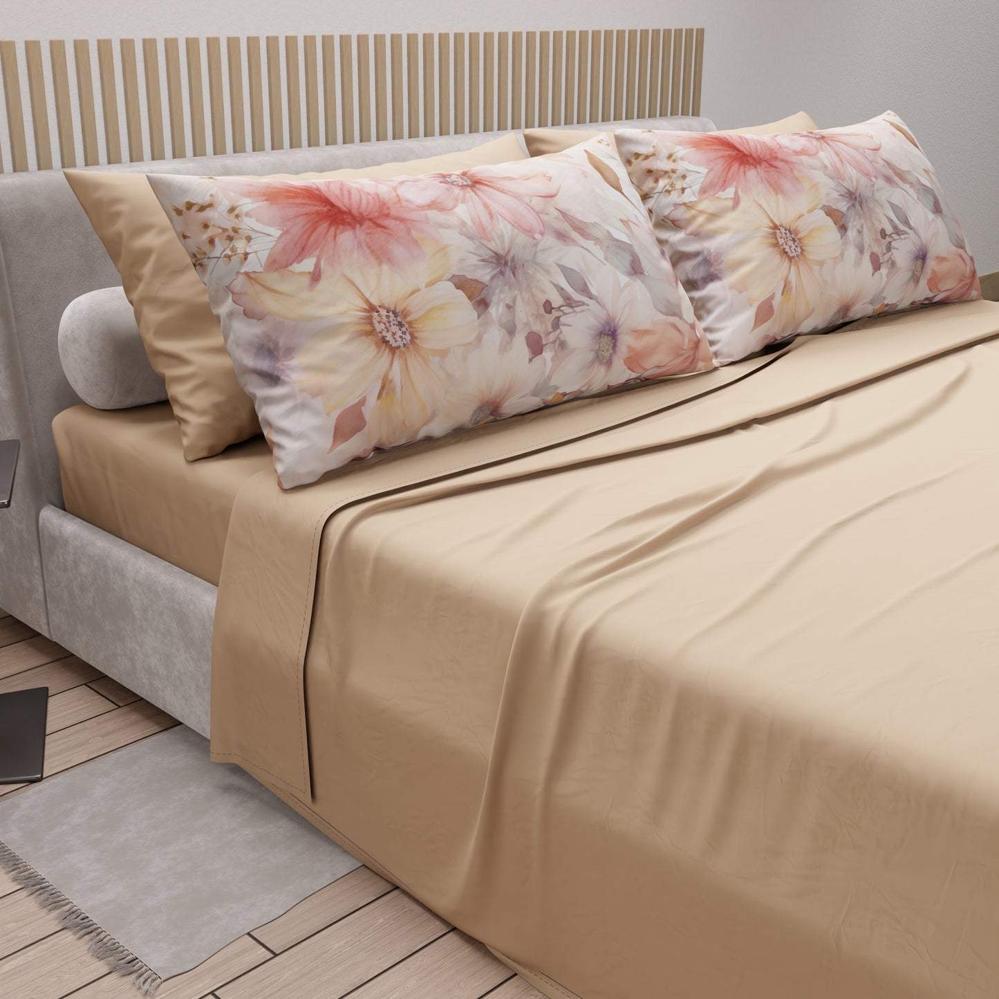 Lenzuola in Cotone, Completo Letto con Federe in Stampa Digitale Floreale F1