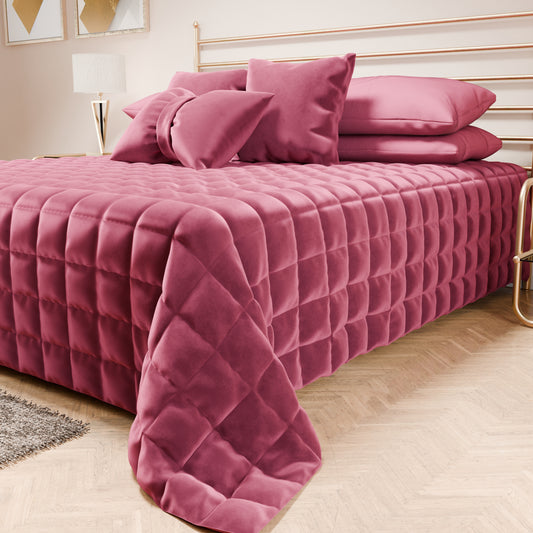 Courtepointe couvre-lit printanière et automnale en velours double face fuchsia