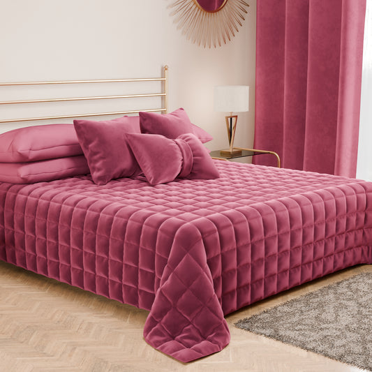 Courtepointe couvre-lit printanière et automnale en velours double face fuchsia