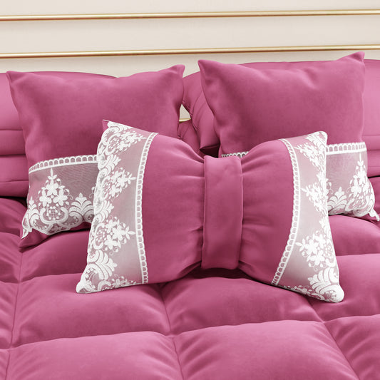 Coussins décoratifs en velours avec volant et dentelle rebrodée 2pcs, coussins de canapé fuchsia par Sissy