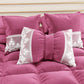 Coussin décoratif nœud en velours avec volant et dentelle rebrodée 40x50 cm, coussin de canapé fuchsia par Sissy