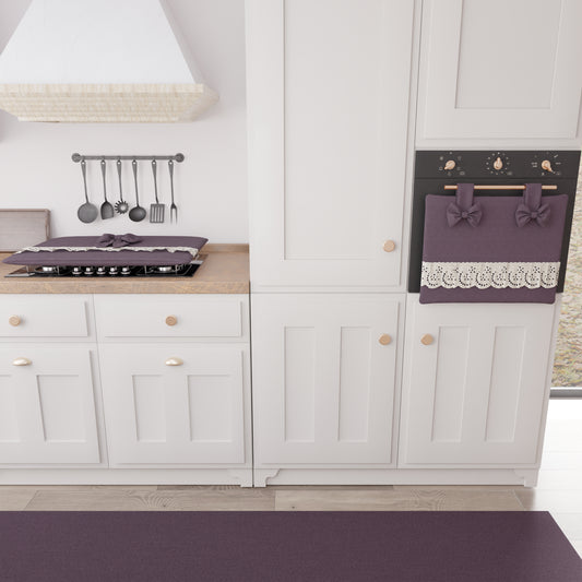 Copriforno Elegante Shabby Chic con Pizzo e Fiocchi Malva