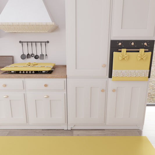 Copriforno Elegante Shabby Chic con Pizzo e Fiocchi Giallo