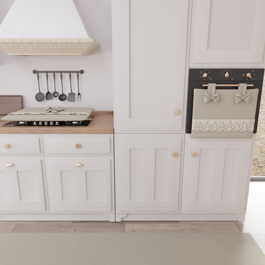 Copriforno Elegante Shabby Chic con Pizzo e Fiocchi Beige