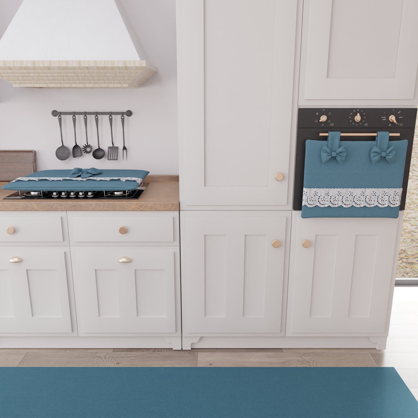 Coprifornello Coprifuochi Shabby Chic con Pizzo e Fiocco Blu Avion