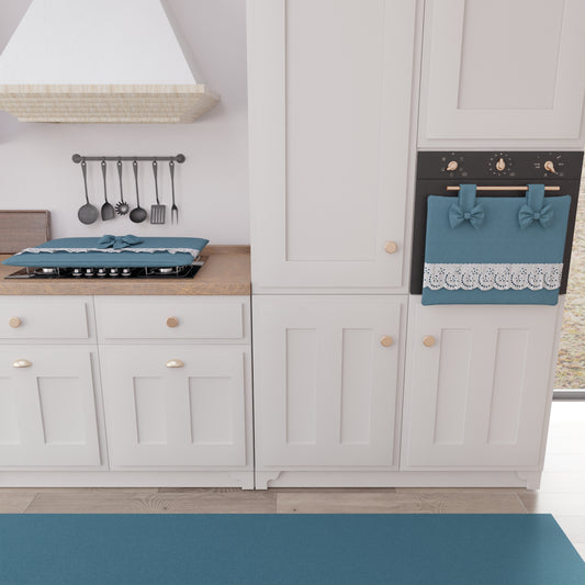 Copriforno Elegante Shabby Chic con Pizzo e Fiocchi Blu Avion