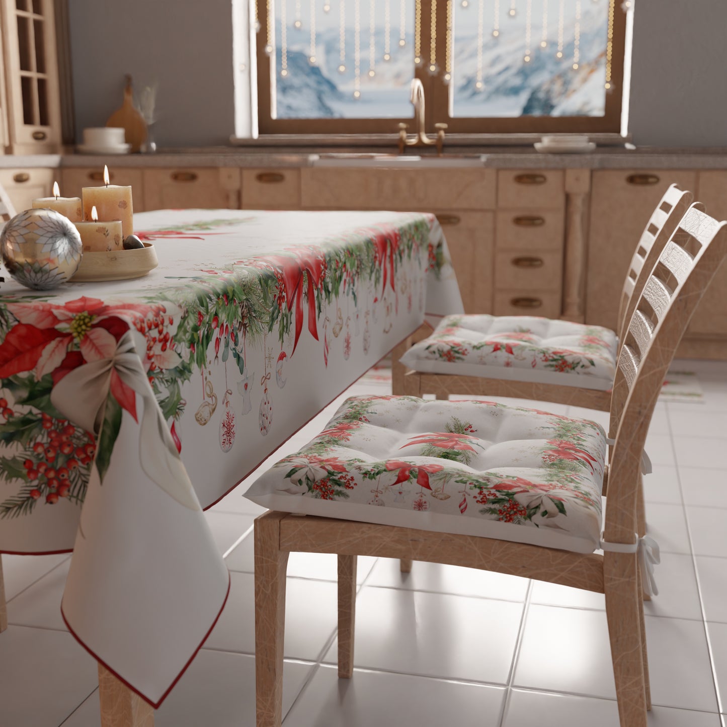 Coussins de chaise de Noël, Housses de chaise de Noël 6 pièces Guirlande de Noël