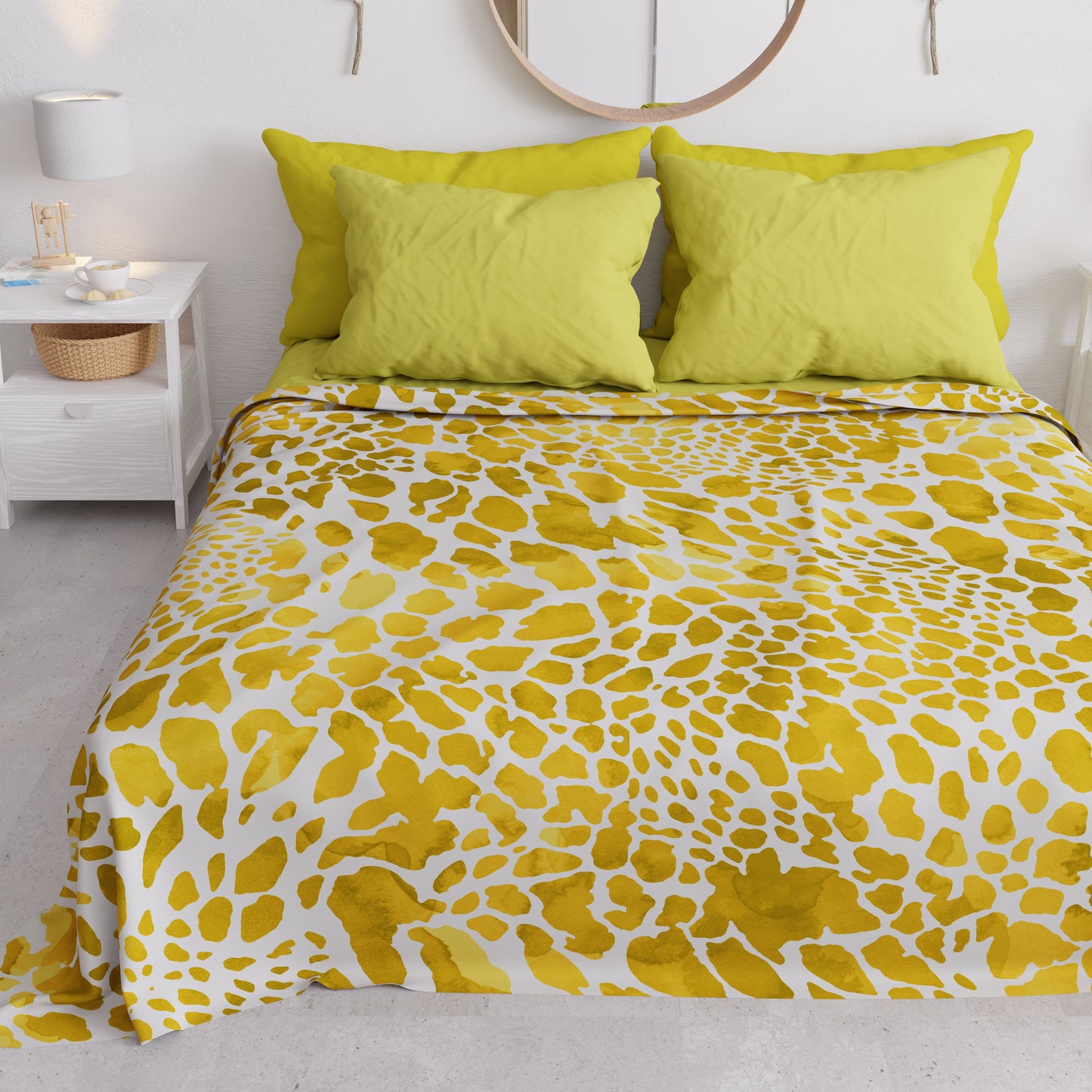 Set Animalier Cobra Giallo Copriletti Estivi + Lenzuola in Cotone + Federa in Stampa Digitale.