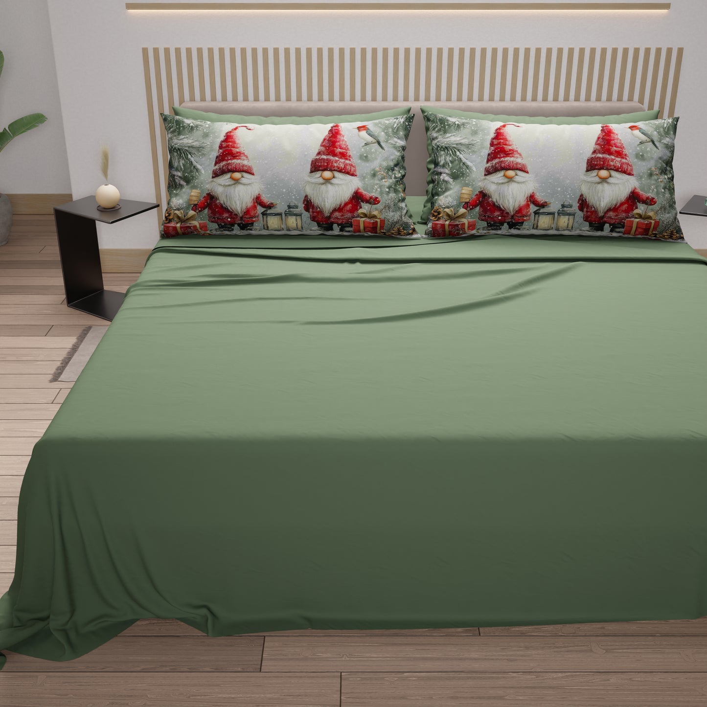 Draps de Noël en coton, parure de lit avec taies d'oreiller en impression numérique Gnome 02