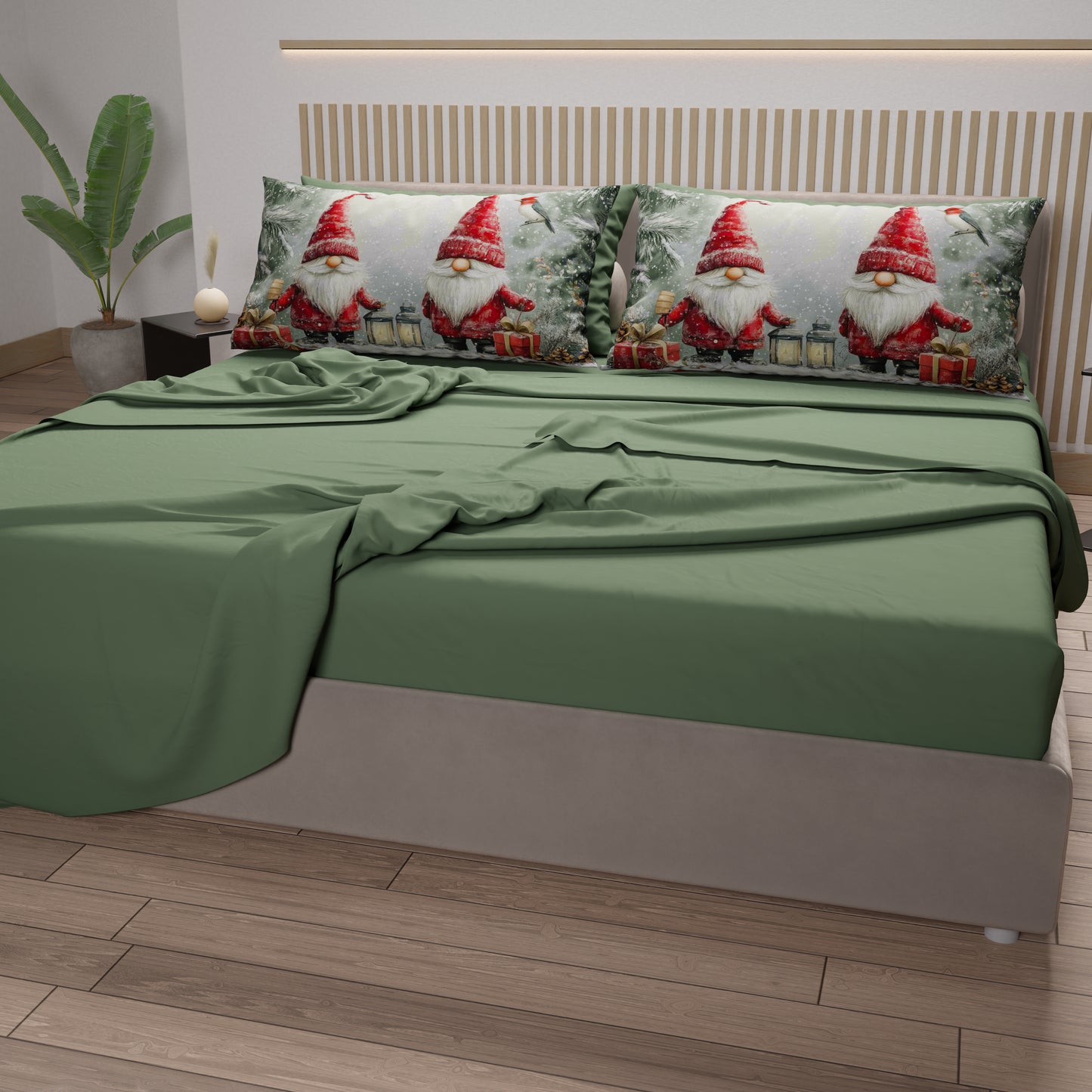 Draps de Noël en coton, parure de lit avec taies d'oreiller en impression numérique Gnome 02