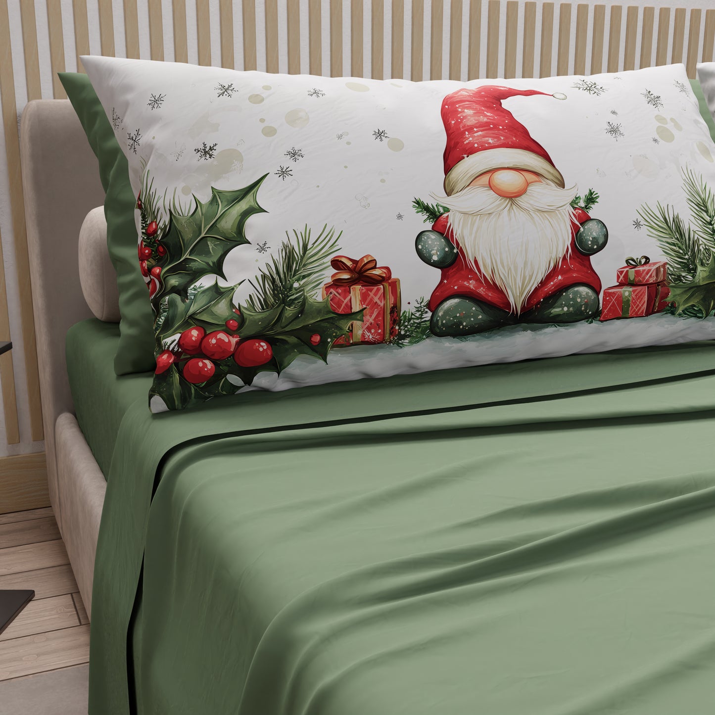 Draps de Noël en coton, parure de lit avec taies d'oreiller en impression numérique Gnome 01