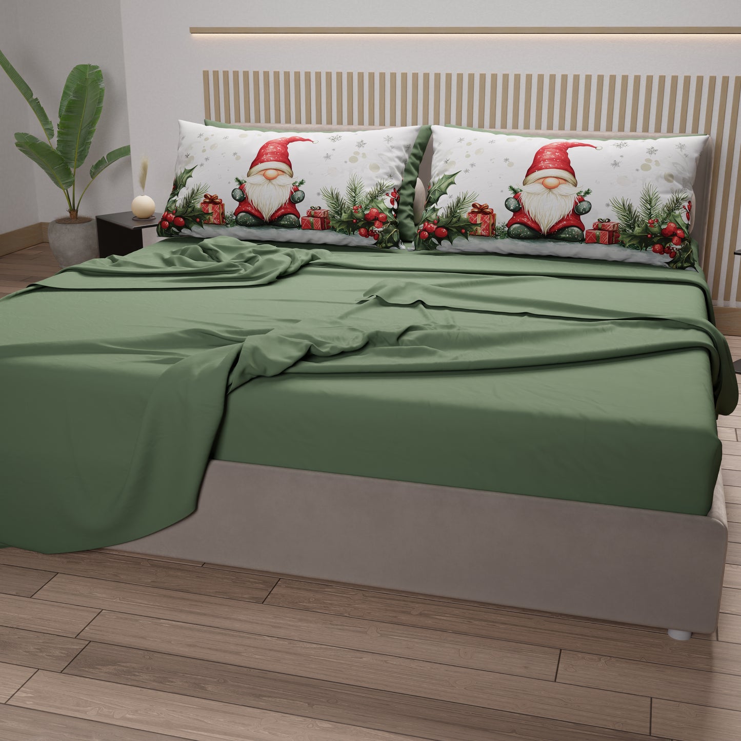 Draps de Noël en coton, parure de lit avec taies d'oreiller en impression numérique Gnome 01