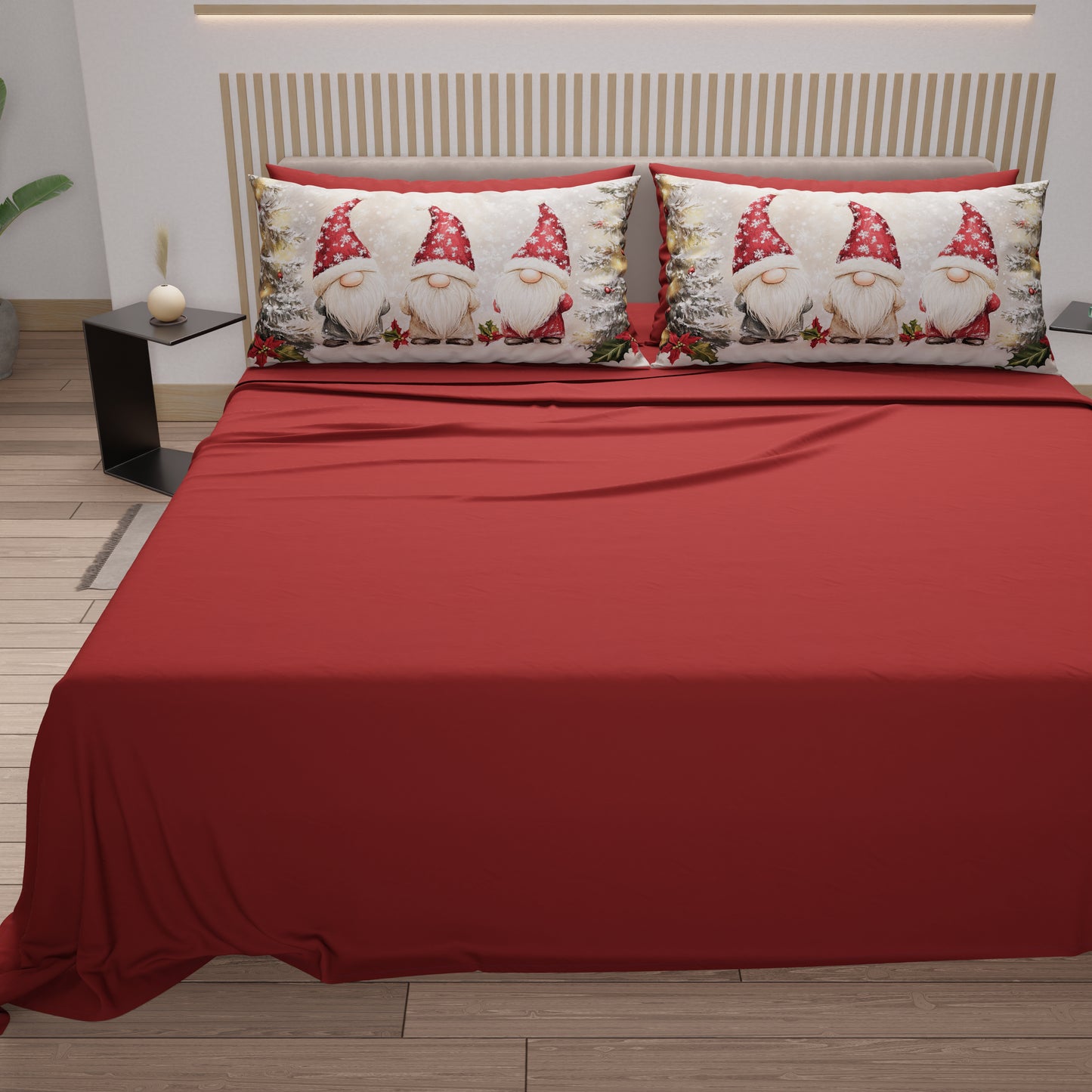 Draps de Noël en coton, parure de lit avec taies d'oreiller en impression numérique Gnome 03