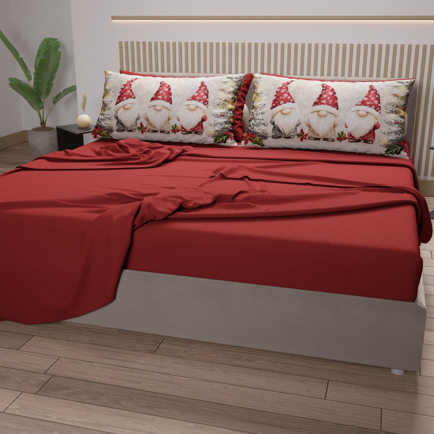 Draps de Noël en coton, parure de lit avec taies d'oreiller en impression numérique Gnome 03