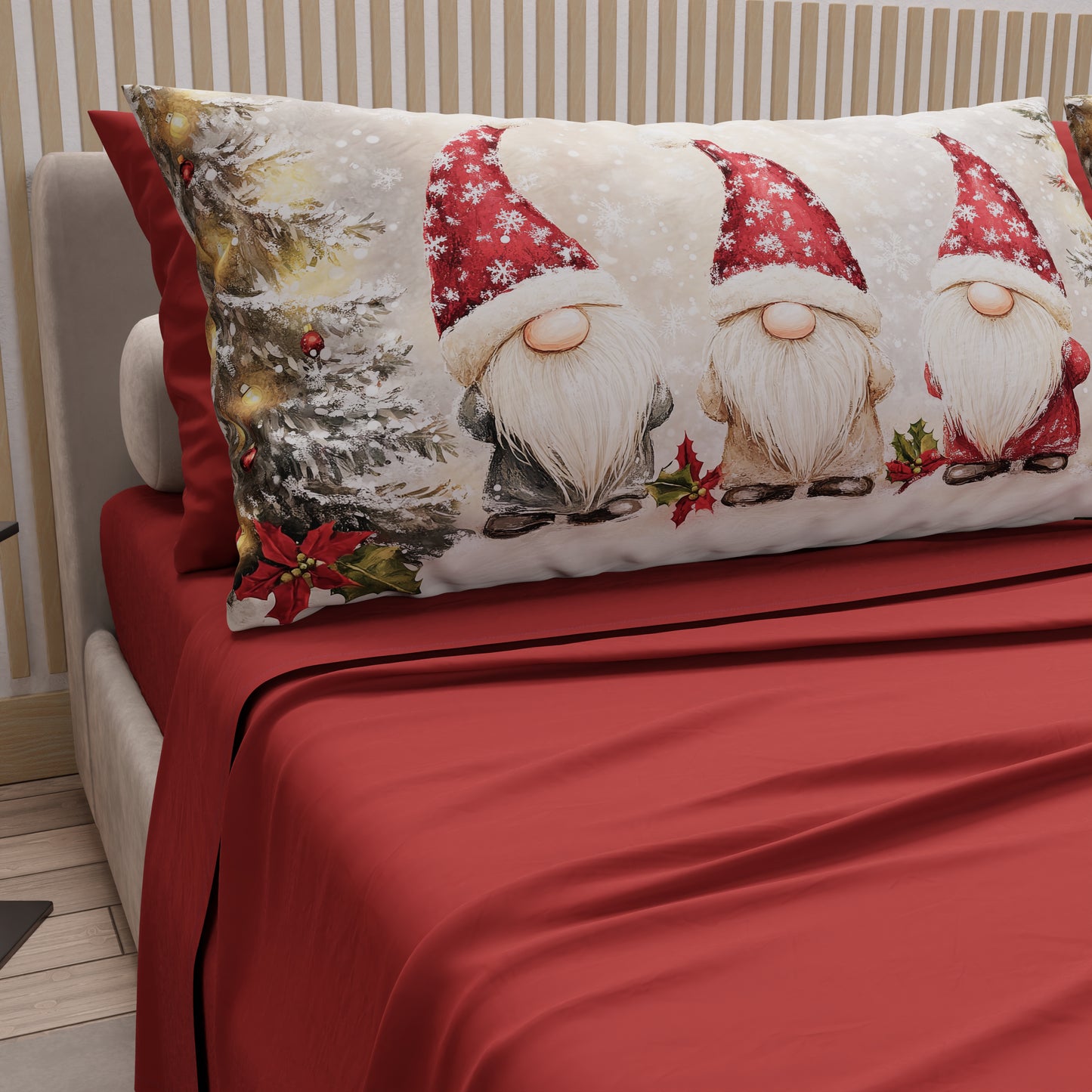 Draps de Noël en coton, parure de lit avec taies d'oreiller en impression numérique Gnome 03