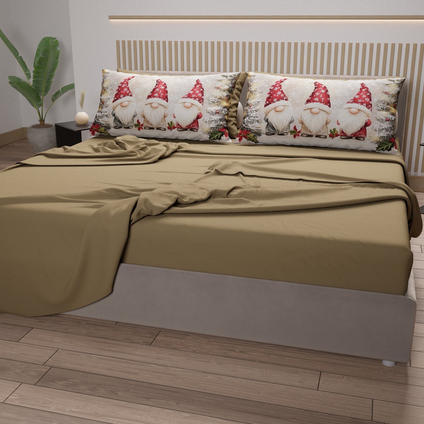 Draps de Noël en coton, parure de lit avec taies d'oreiller en impression numérique Gnome 03