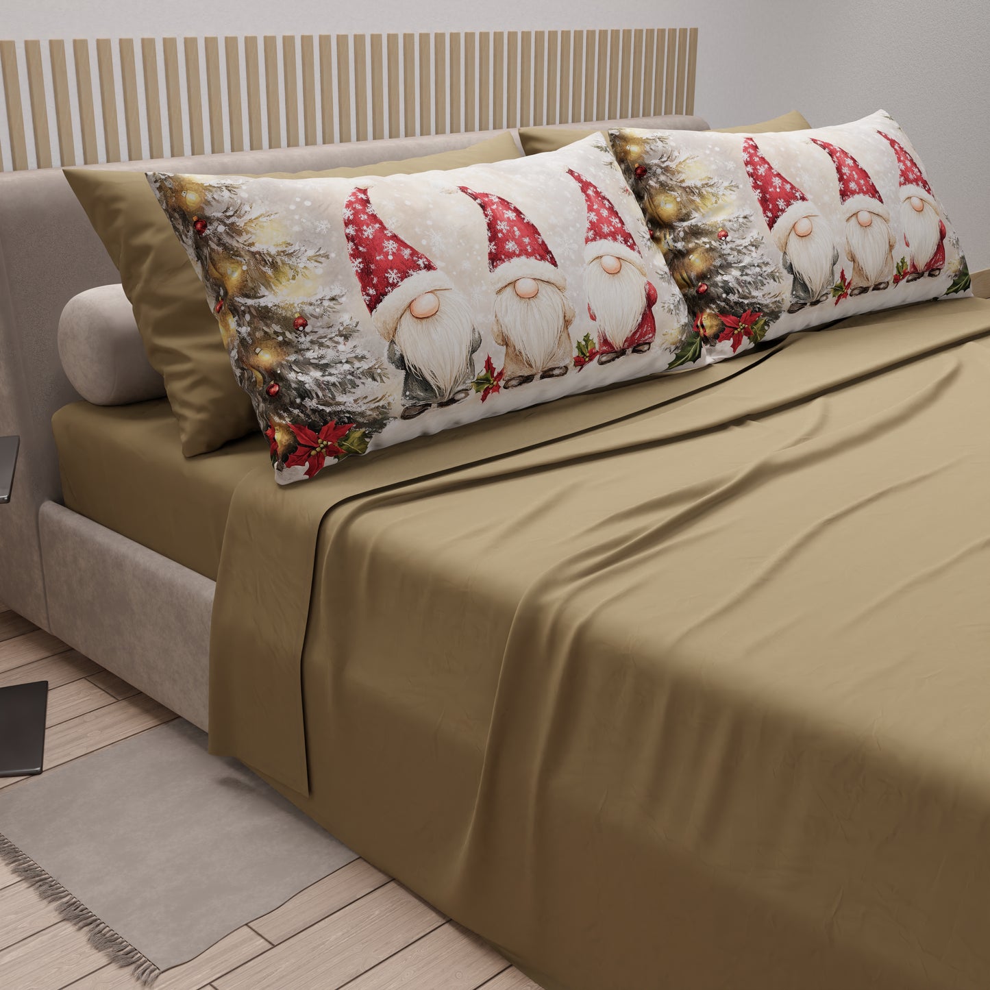 Draps de Noël en coton, parure de lit avec taies d'oreiller en impression numérique Gnome 03