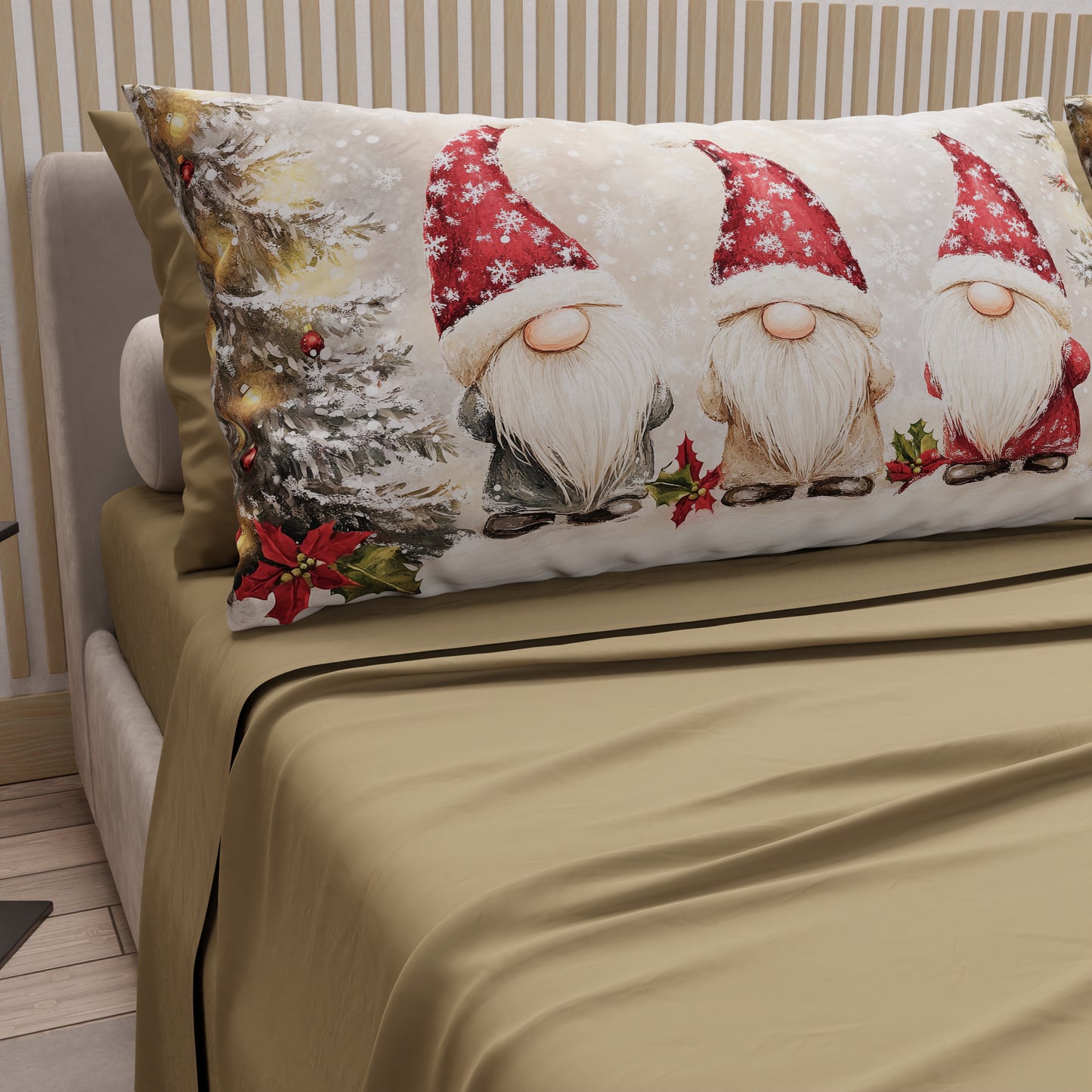 Draps de Noël en coton, parure de lit avec taies d'oreiller en impression numérique Gnome 03